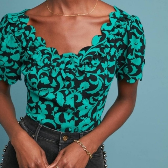 Anthro Maeve Shana Floral Scalloped Top - Picture 1 of 11